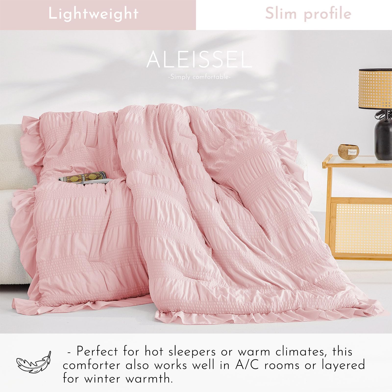 CozyLux Queen Seersucker Comforter Set with Burnt Orange Bed in a Bag 7