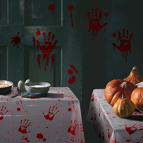 Miniatura 7 de Juego de 6 cortinas de ducha de huellas de manos sangrientas de Halloween, incluye cortina de ducha sangrienta, tapete de puerta con huellas de