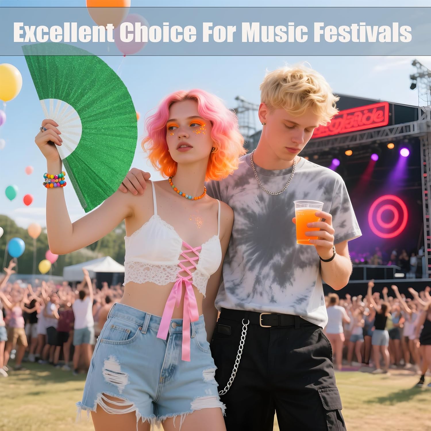 30PCS Large Handheld Rave Folding Fan for men/women,Foldable Decorative Fans,rave accessories,Used for Dance,Parties,Wedding,Music Festival, Decorations (Glitter Green)