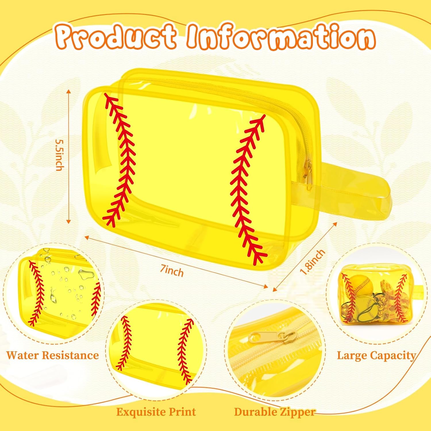 24 Pcs Softball Team Gifts Cosmetics Goodie Bag PVC Clear Portable Makeup Bags Organizer 7 x 5.5 x 1.8 '' Waterproof Sport Zippered Toiletry Carry Pouch for Softball Coach Travel Party - Image 2