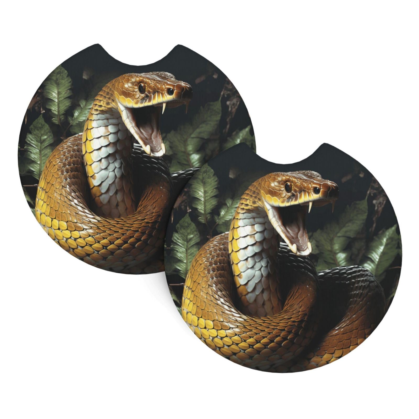 2PCS Car Coaster for Cup Holders Universal Auto Cup Mat Cobra Snake Cup Coaster Pad 2.7" Waterproof Neoprene Non-Slip Cup Holder Coasters Car Interior Accessories for Women Men