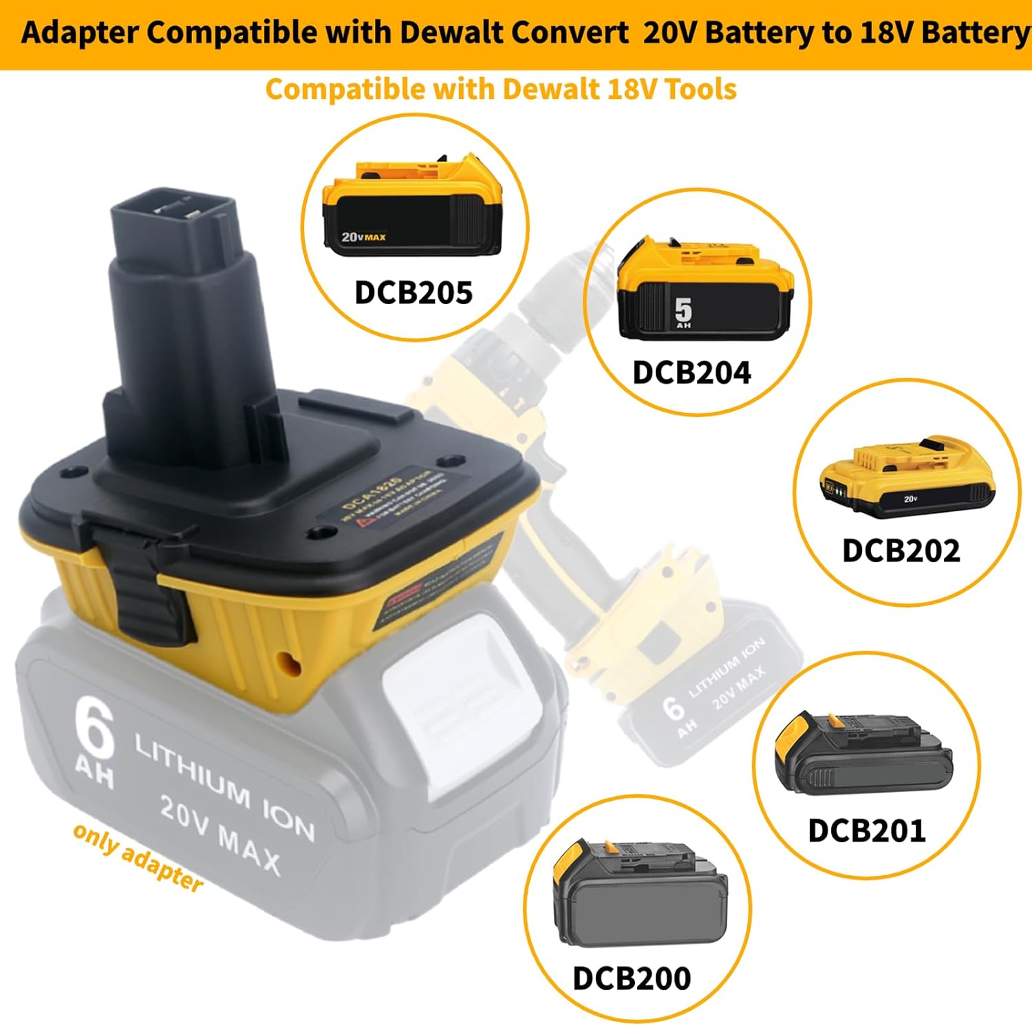 DCA1820 Battery Adapter Compatible with Dewalt 18V Tools, Convert 20V Battery DCB200 DCB201 DCB203 DCB203BT DCB204 DCB205 DCB206 to Replacement for 18V Battery