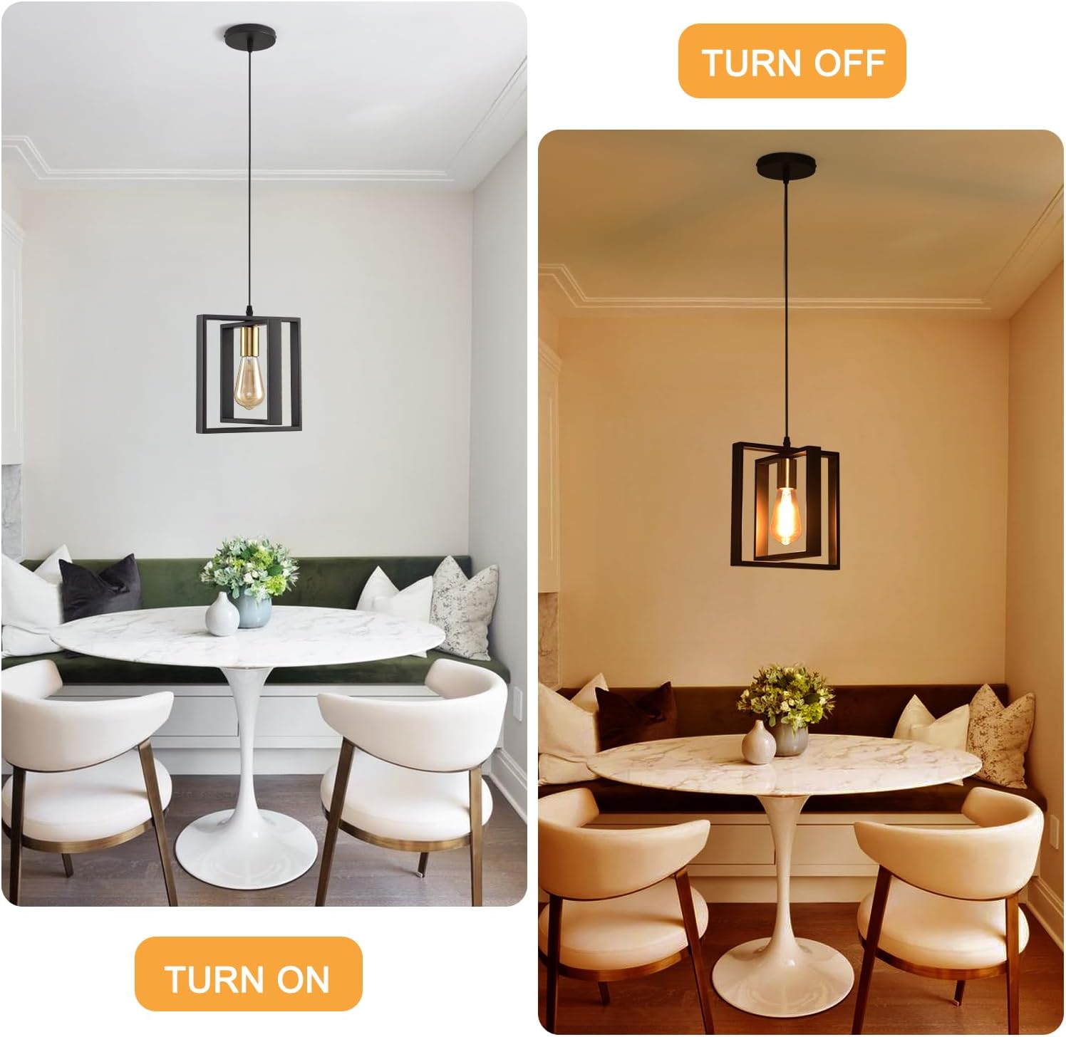Black Pendant Lights for Kitchen Island Industrial Lantern Pendant Light Fixtures with Golden Lamp Cup, Farmhouse Adjustable Height Hanging Pendant Lighting