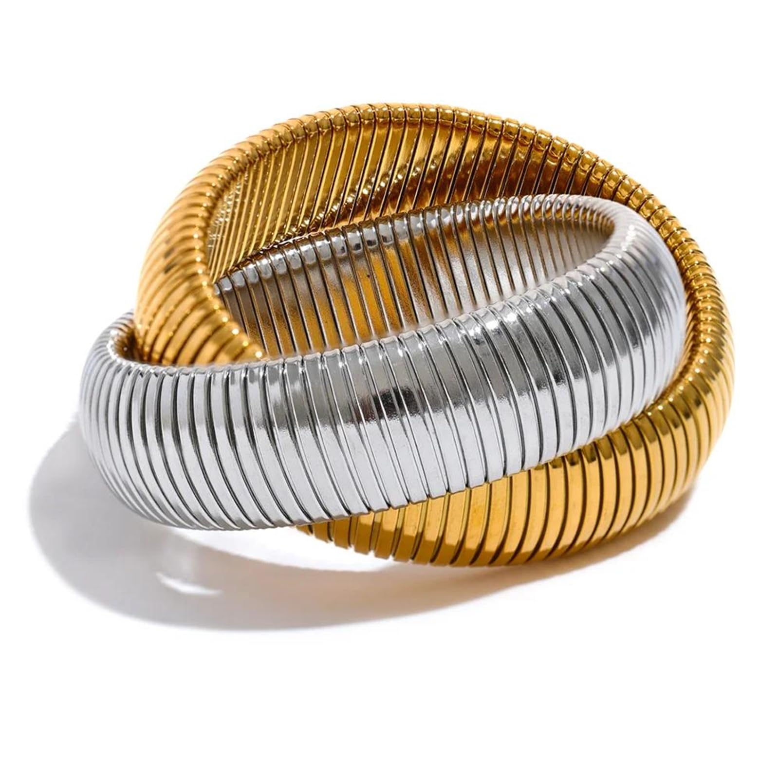 MOCHAMIK Wasserdichter, elastischer Punk-Armreif aus dickem Metall für Damen und Herren mit 18-Karat-Vergoldung, EIN trendiges Schmuckstück für den Bijoux-Stil