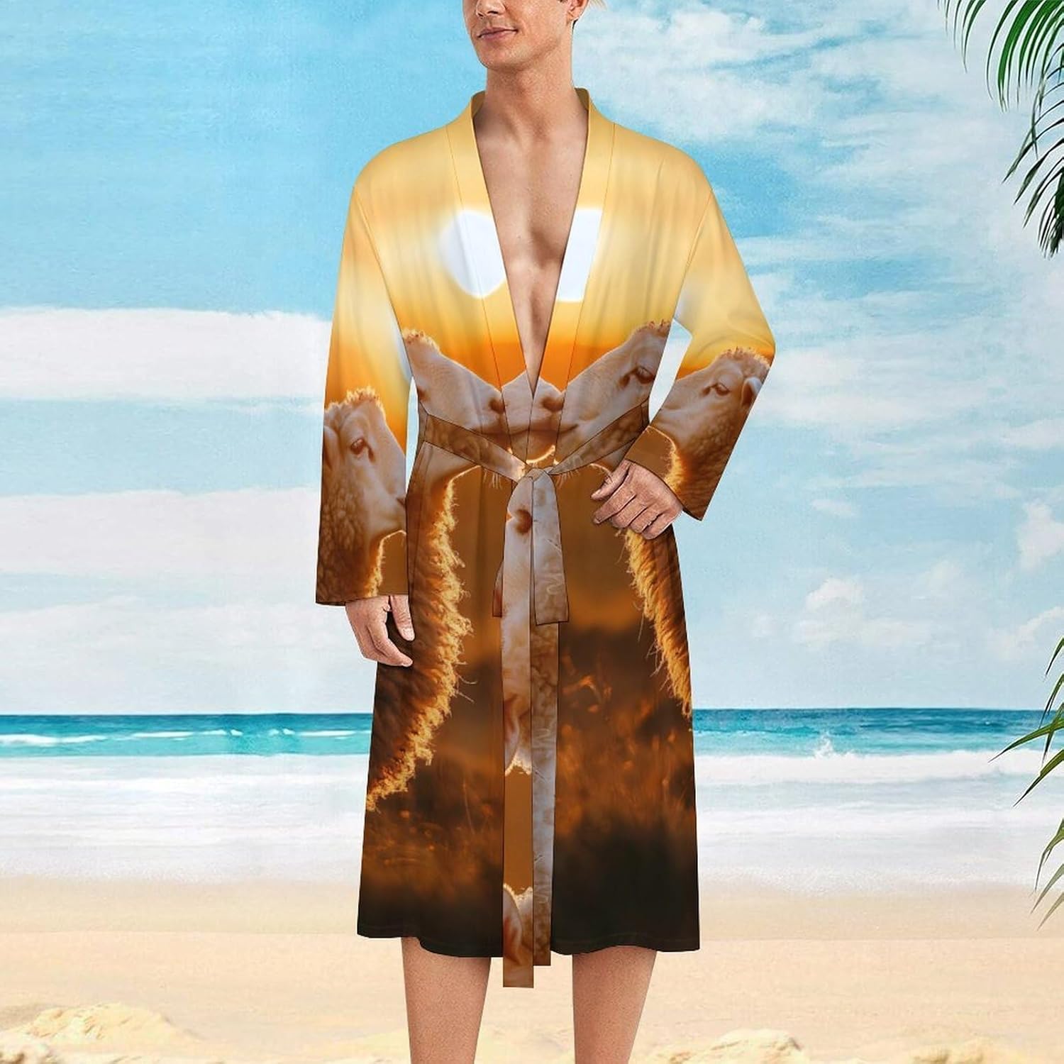 Sheep Kissing Sunset Mens Robe Long Bathrobe for Women Bath Robes Lightweight Soft Printed Sleepwear