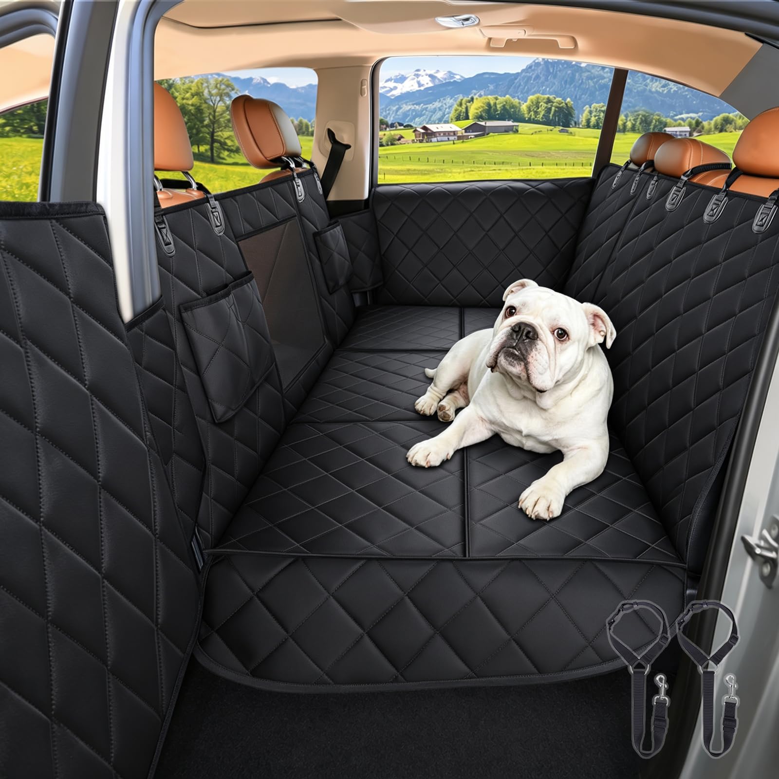 Estensore per sedile posteriore per cani, copertura per sedile auto con fondo rigido, impermeabile, amaca per sedile posteriore dell'auto, resistente, antiscivolo, durevole, con finestra in
