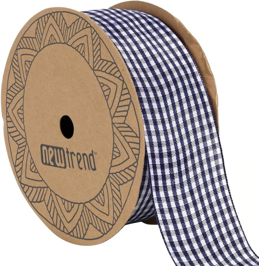 (3.8cm , Blue) - NewTrend Gingham Ribbon 25 Yard Each Roll 100% Polyester Woven Edge (3.8cm , Blue)