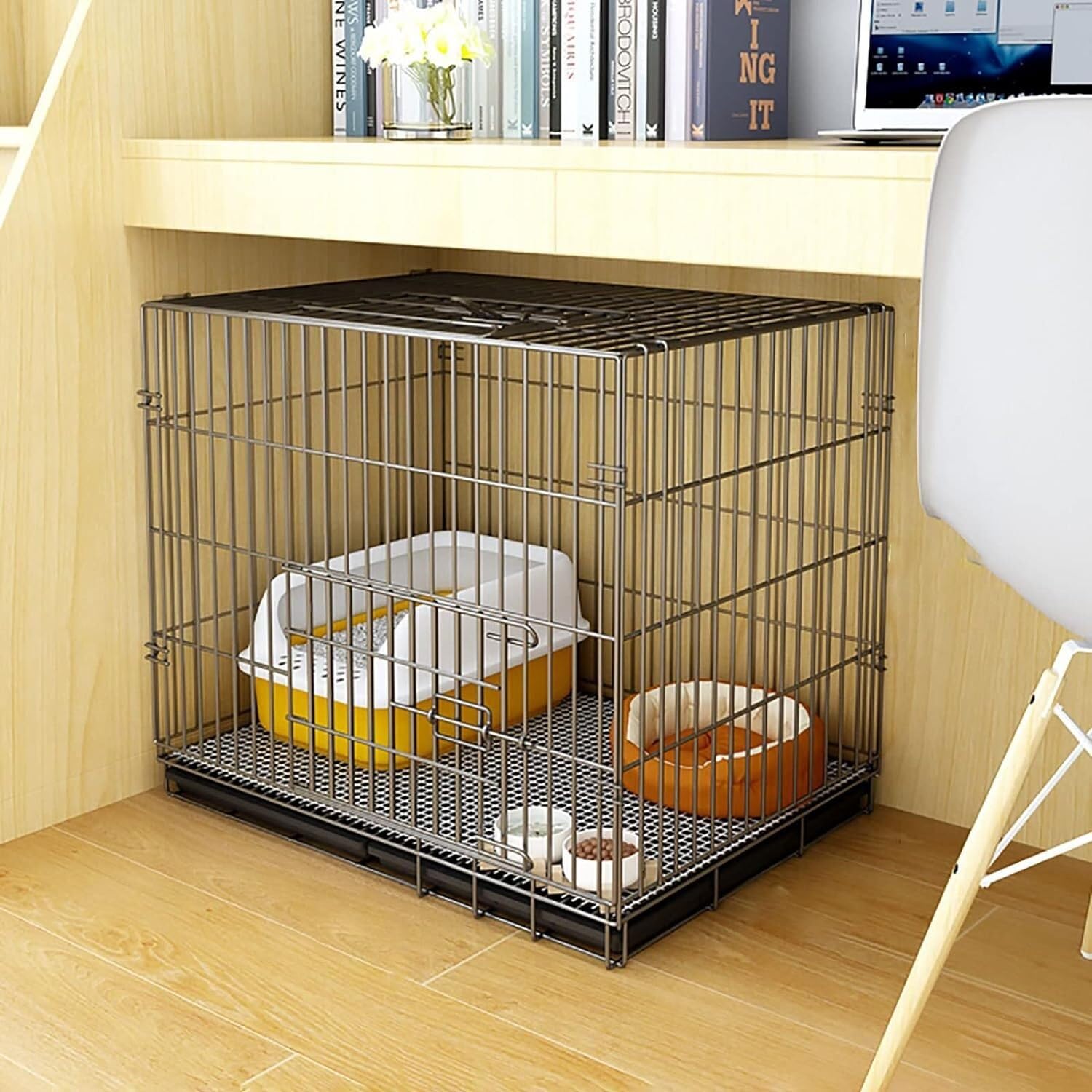 Cage pliable en métal pour chiens et chats avec plateau amovible