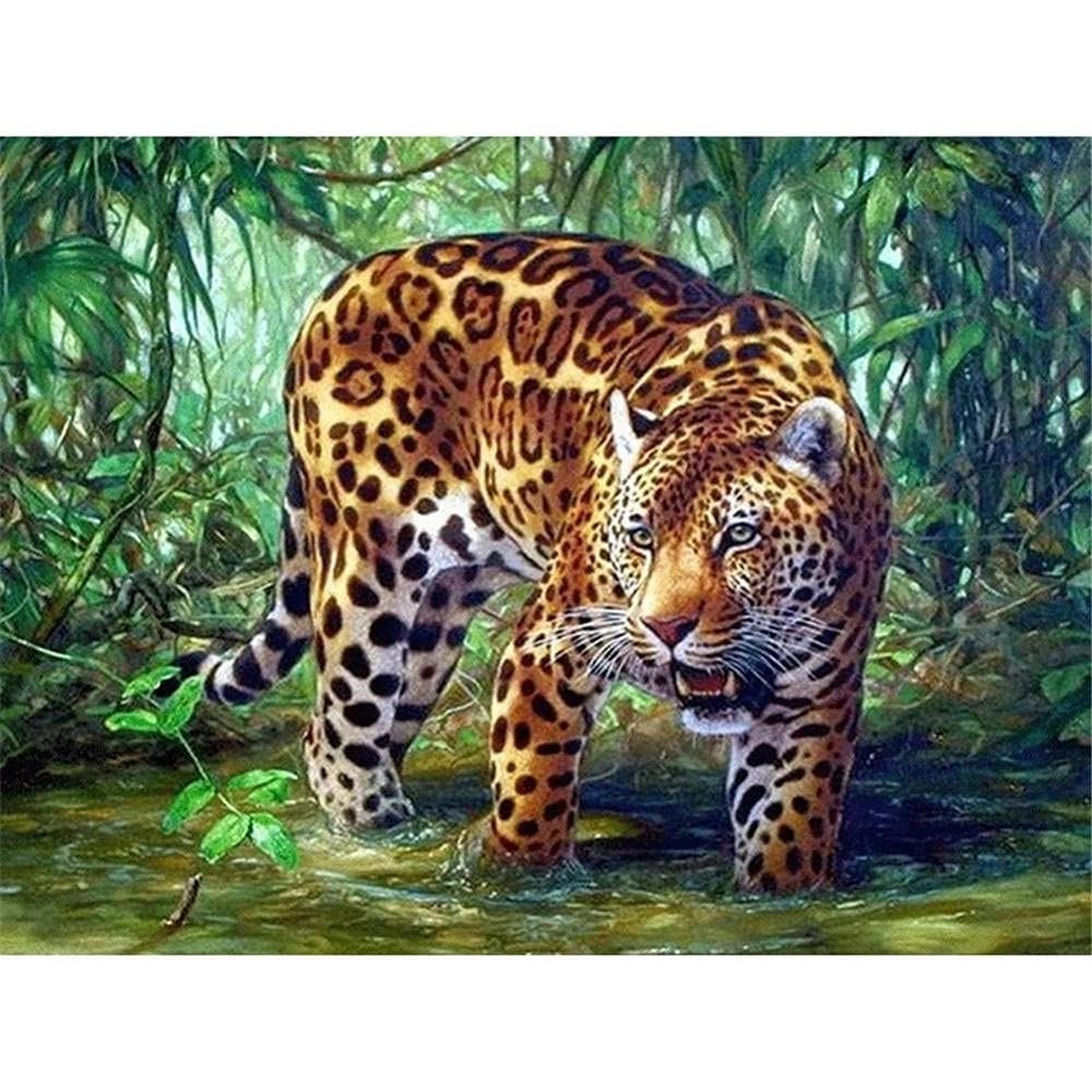 5D Diamond Painting Kit Full Drill Leopard DIY Diamond Painting by Number Kits for Adults Kids,Rhinestone Embroidery Painting Cross Stitch Arts Crafts for Home Wall Decor 100x150cm/40x60inch