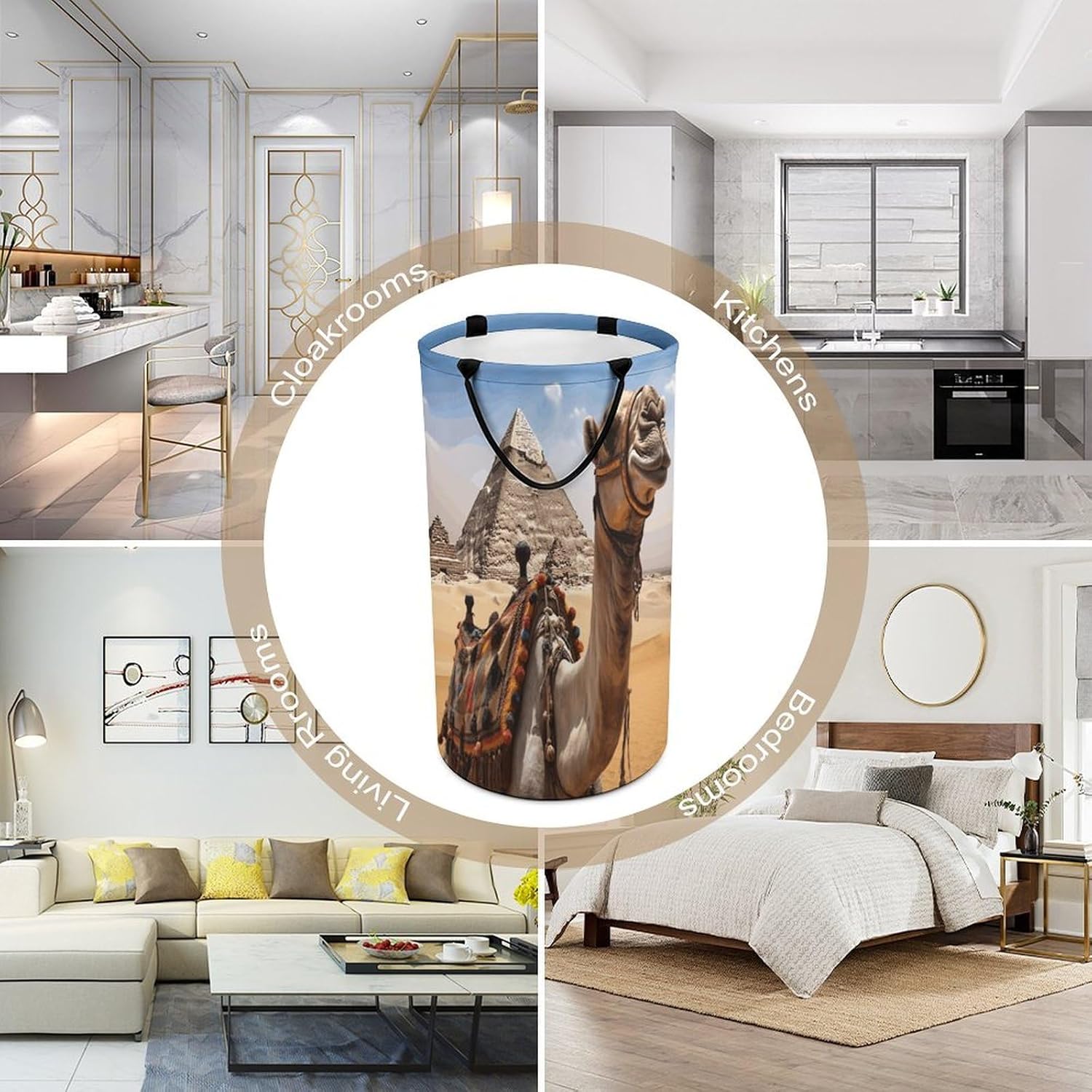 Pyramid Camel Laundry Hamper with Handles Freestanding Large Laundry Basket Collapsible Clothes Hamper Waterproof Clothes Basket for Family Bathroom Decor Storage 86L