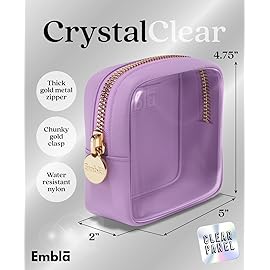 Embla London Makeup Bag Cosmetic Case, Clear Zipper Make Up Pouch and Toiletry Travel Tote, Cute Skincare Pouches for Women Girls, Preppy Purse Cosmetic Organizer, Mini Makeup Bags, Grape