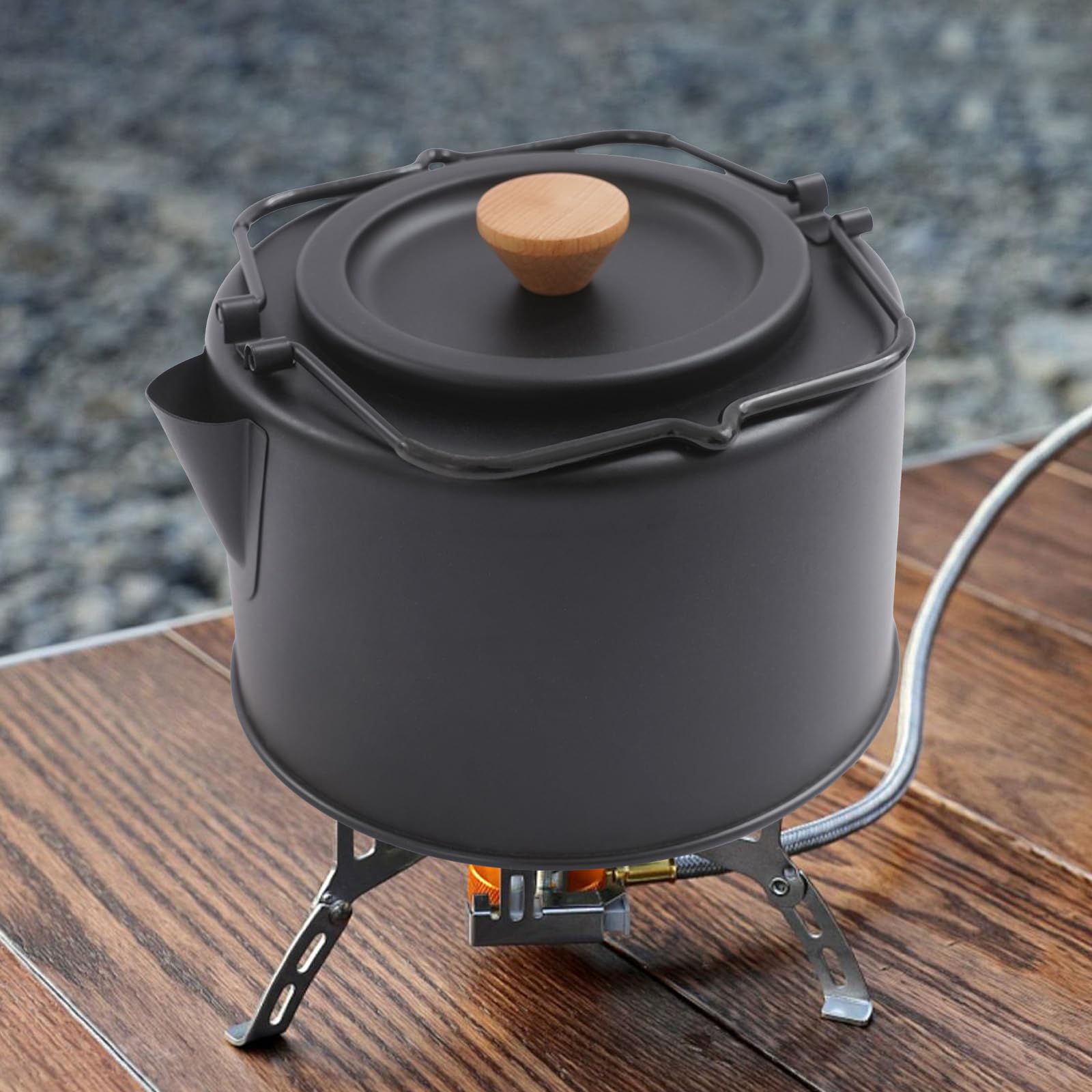 Camping Kettle for Boiling Water, 1 L / 35.2 OZ Stainless Steel Camping Tea Kettle Portable Coffee Pot Travel Stove Kettle for Outdoor Campfire Use Black