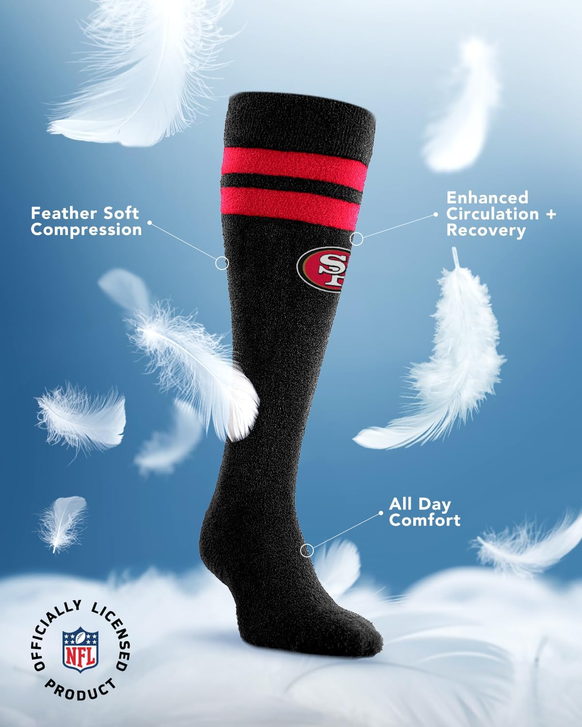 For Bare Feet NFL SAN FRANCISCO 49ERS Cozy Feather Compression Varsity Stripe Team Color Small/Medium - Image 3