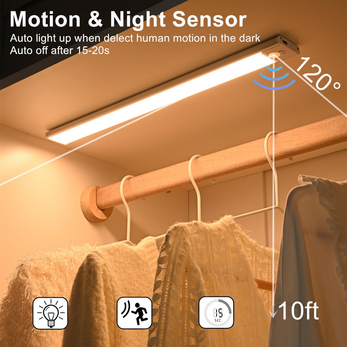 BLE Lighting Under Cabinet Light, 6 Pack Magnetic Motion Sensor Light Indoor, USB Rechargeable Battery Operated LED Closet Lights,3 Color dimmable Wireless Under Counter Lights for Kitchen, Stairs