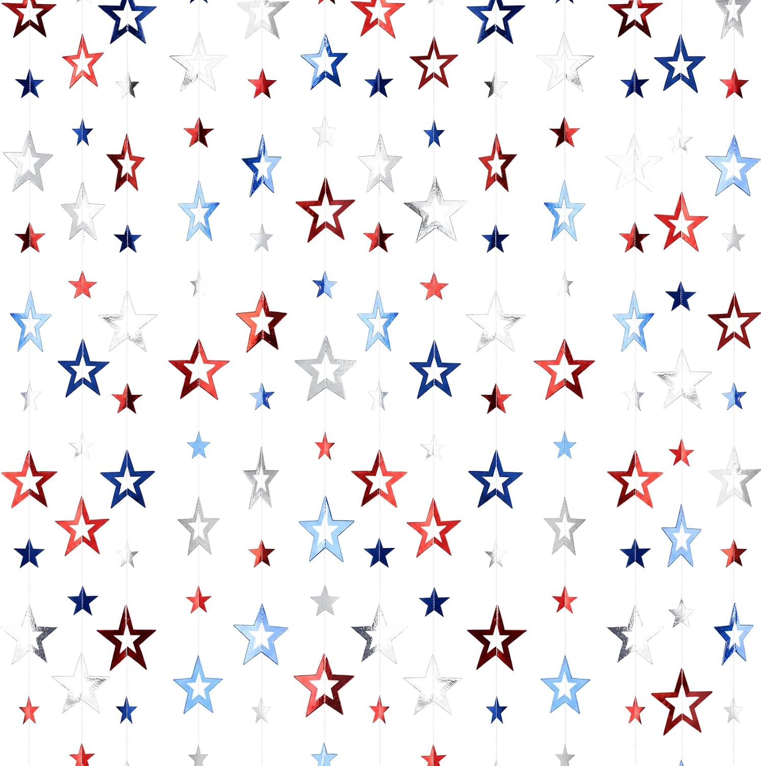 Red White Blue Star Garlands 5 Pack Total 65Ft Hanging Stars Streamers | 4th of July Decorations Patriotic Parade Backyard BBQ Fireworks Party Window Display Independence Day Holiday Party Supplies