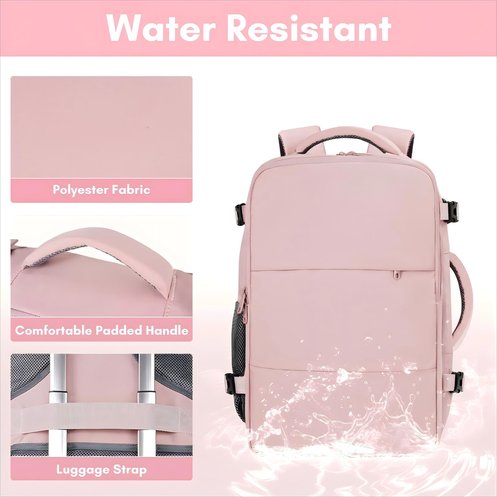 Travel Laptop Plecak Dla Mężczyzn Kobiety, Zatwierdzona Przez Samolot Plecak Podróżny Z Portem ładującym USB Dla Business Business Plecak Laptopa,Pink