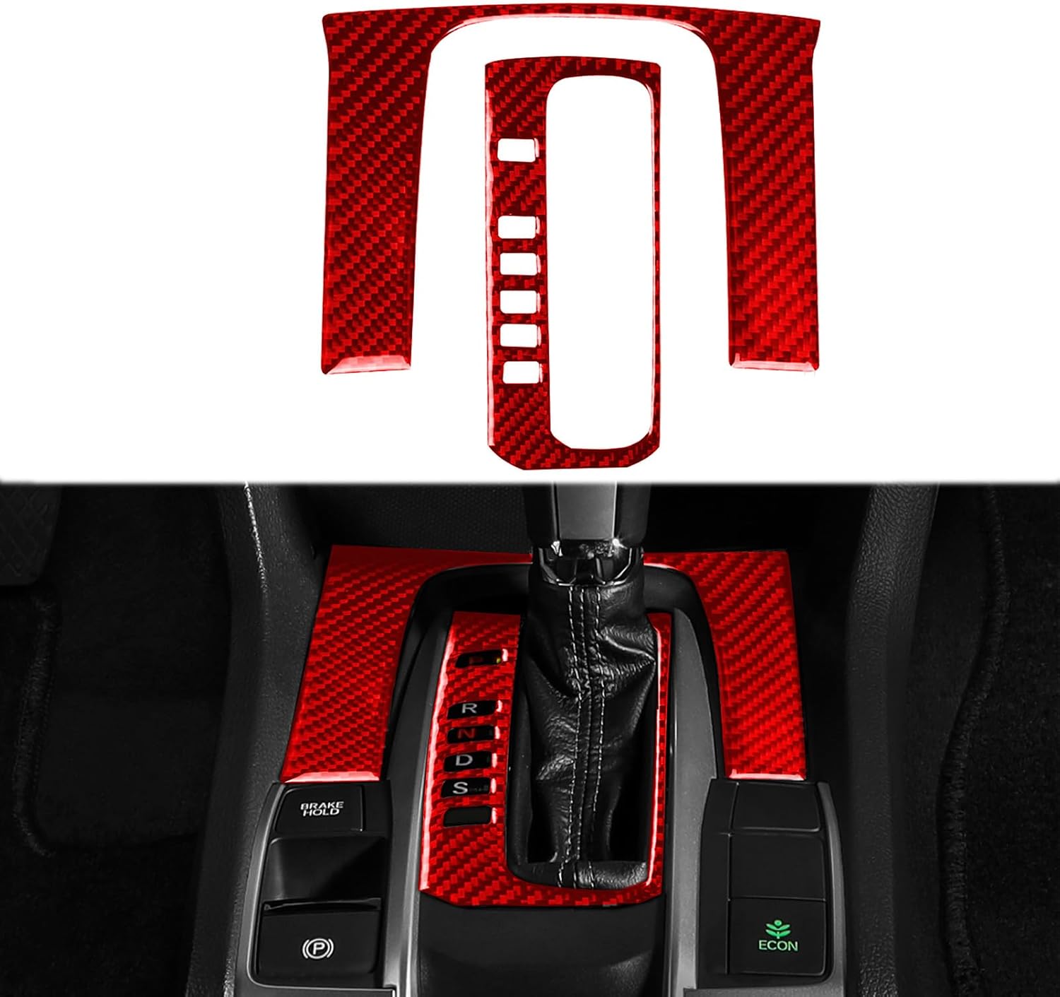 Car Center Control Gear Shift Panel Cover Trim Stickers Compatible with Honda Civic 10th Gen 2016 2017 2018 2019 2020 2021 Red Real Carbon Fiber Interior Accessories Decals