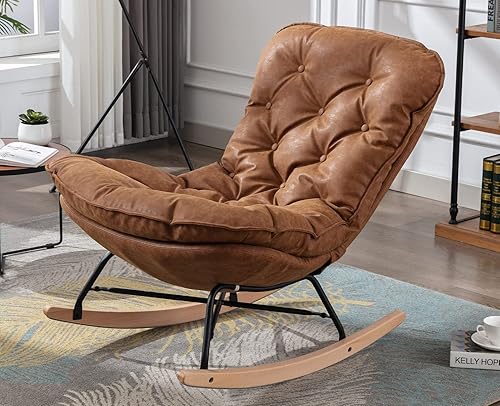 Miniatura 1 de Kmax Mecedora con cojín de tela de piel sintética copetuda para bebé, cuarto de bebé, dormitorio, sala de estar, color marrón