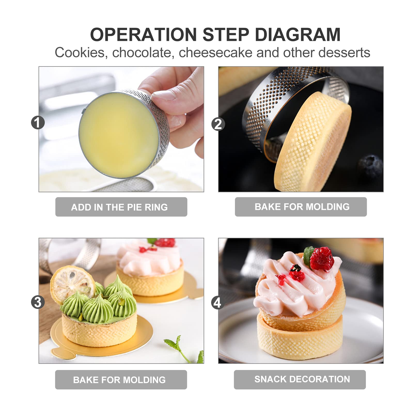 8 Pezzi Ousse Anelli Per Dessert, Ini Anello Per Torte, 10 C, Anelli - 8