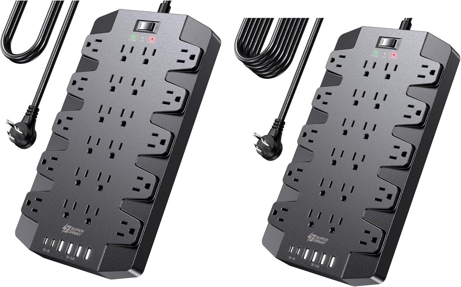 Extension Cord Power Strips with Surge Protection, SUPERDANNY Surge Protector with 22 Outlets, 2 USB-C and 4 USB-A, 2100J, 15Ft Flat Plug Heavy Duty Extension Cord (1875W/15A) for Office, School