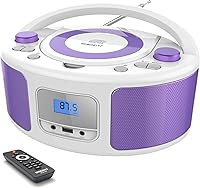 Vista 10 de Boombox de CD portátil con Bluetooth, radio FM, puerto USB, compatible con MP3-CD, entrada AUX, conector para auriculares, control remoto, estéreo