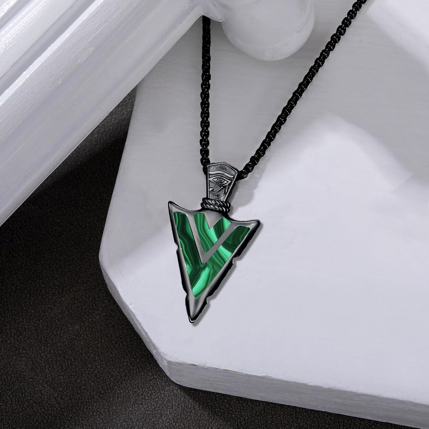 Arrowhead Necklace for Men Women 925 Sterling Silver Turquoise Malachite Celtic/Eye of Horus/Viking Arrow Pendant Amulet Jewelry Gifts Native American Necklace