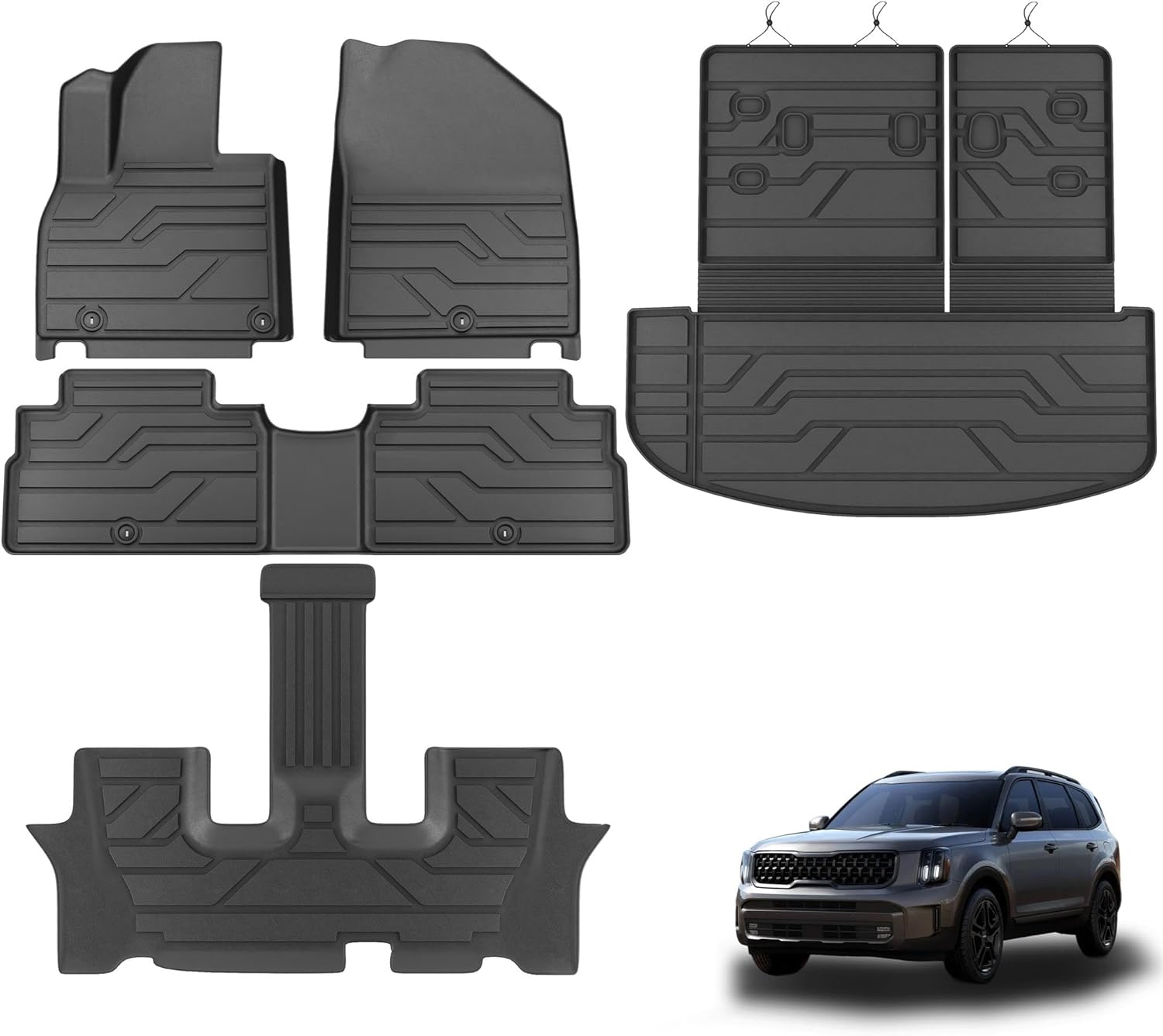 KARPAL Floor Mats for Kia Telluride 2020-2025 7&8 Seats, TPE All-Weather Custom Fit Floor Liners, 1st & 2nd & 3rd Row & Trunk Mat Full Set, Kia Telluride Accessories