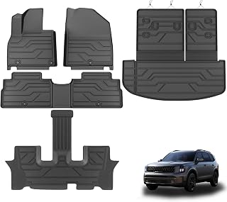 KARPAL Floor Mats for Kia Telluride 2020-2025 7&8 Seats, TPE All-Weather Custom Fit Floor Liners, 1st & 2nd & 3rd Row & Trunk Mat Full Set, Kia Telluride Accessories