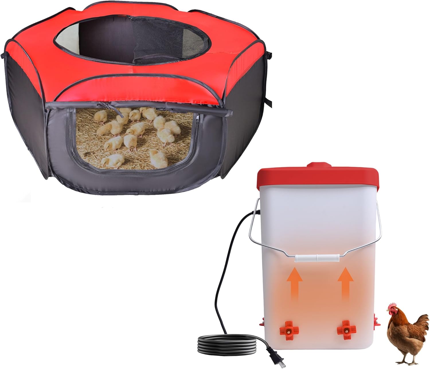 Chicken Brooder Box for Chick Starter Kit Heated Chicken Waterer 3 Gallon