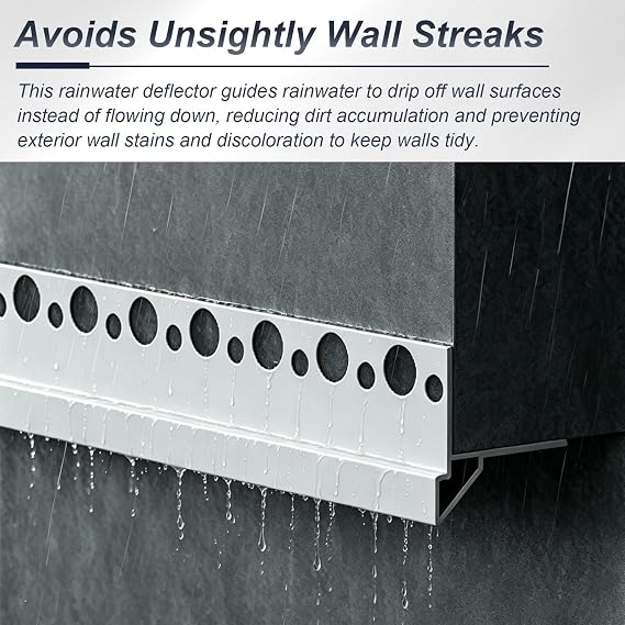 Drip Edge Flashing for Exterior Walls Eaves, Heavy-Duty Aluminum Flush-Mounted Rain Diverter, Prevents Rainwater Backflow Drainage Profile(W10mm/0.4in,L1m/3.3ft)