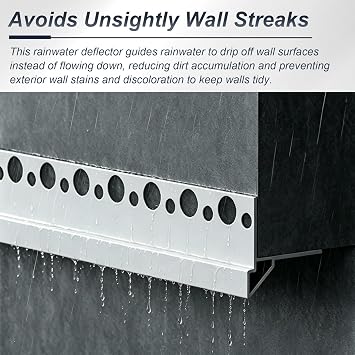 Drip Edge Flashing for Exterior Walls Eaves, Heavy-Duty Aluminum Flush-Mounted Rain Diverter, Prevents Rainwater Backflow Drainage Profile(W10mm/0.4in,L1m/3.3ft)