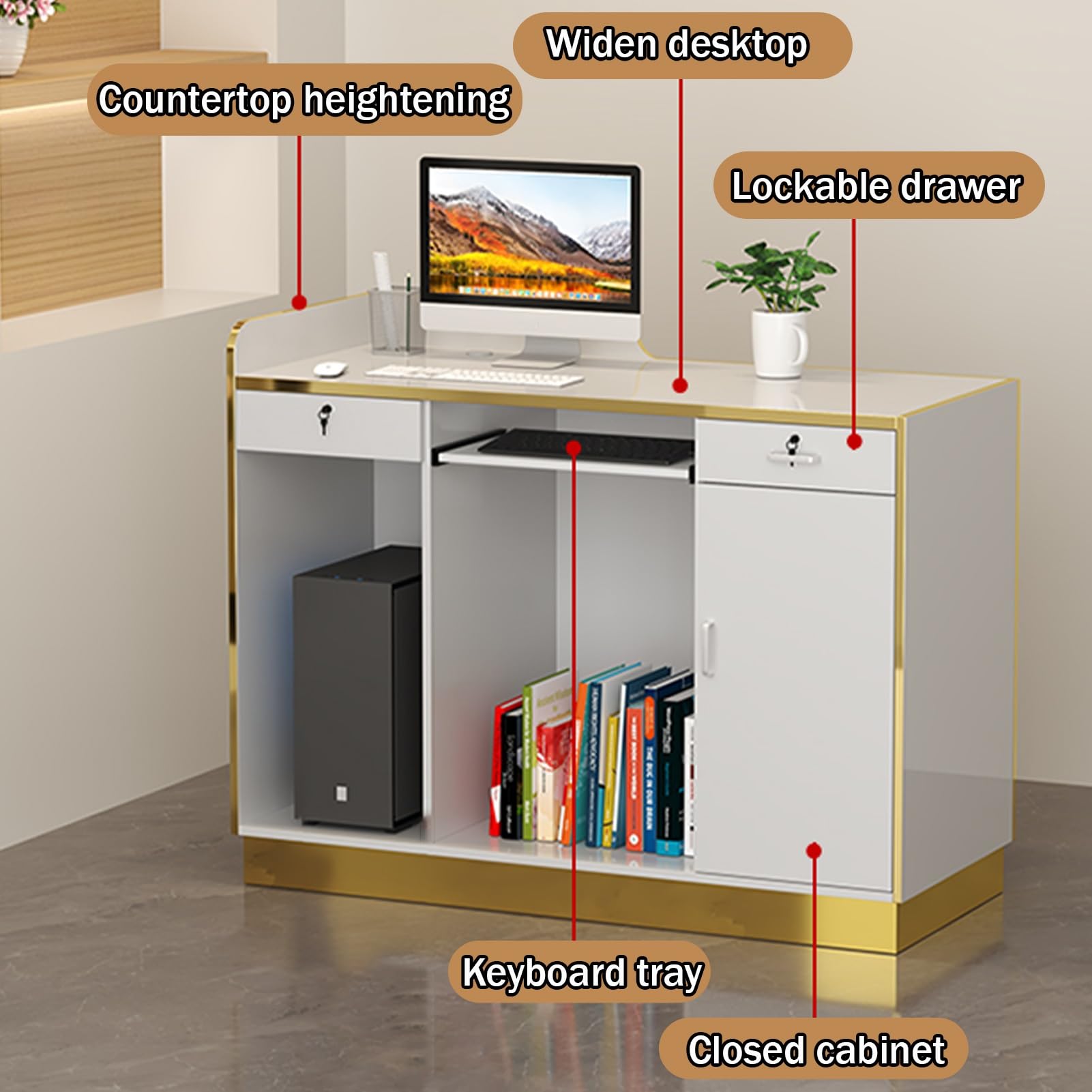 Genérico Mostrador de recepción Elegante con cajones con Cerradura, mostrador Frontal Compacto de 70 cm/27,5 Pulgadas para Tiendas de Ropa, Salones de Belleza, vestíbulo