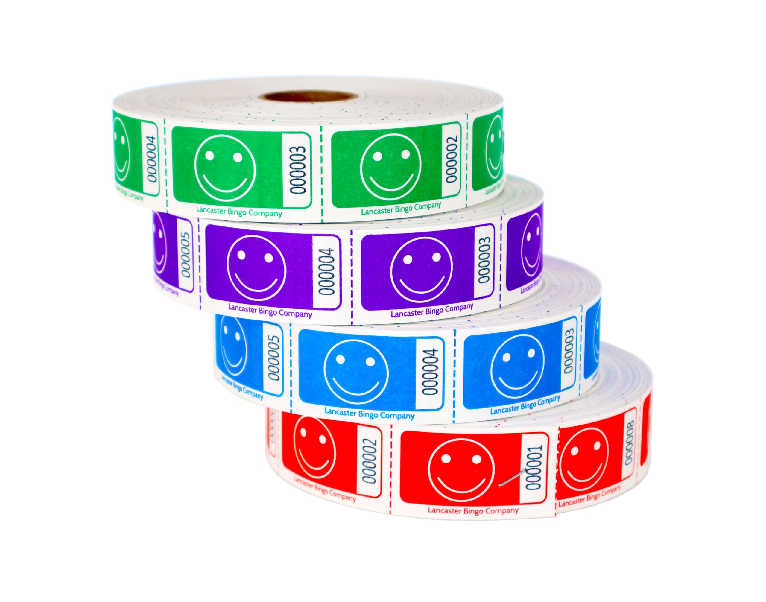 Smiley Face Roll Ticket 1,000 Ticket Roll 4 Pack Assorted Colors