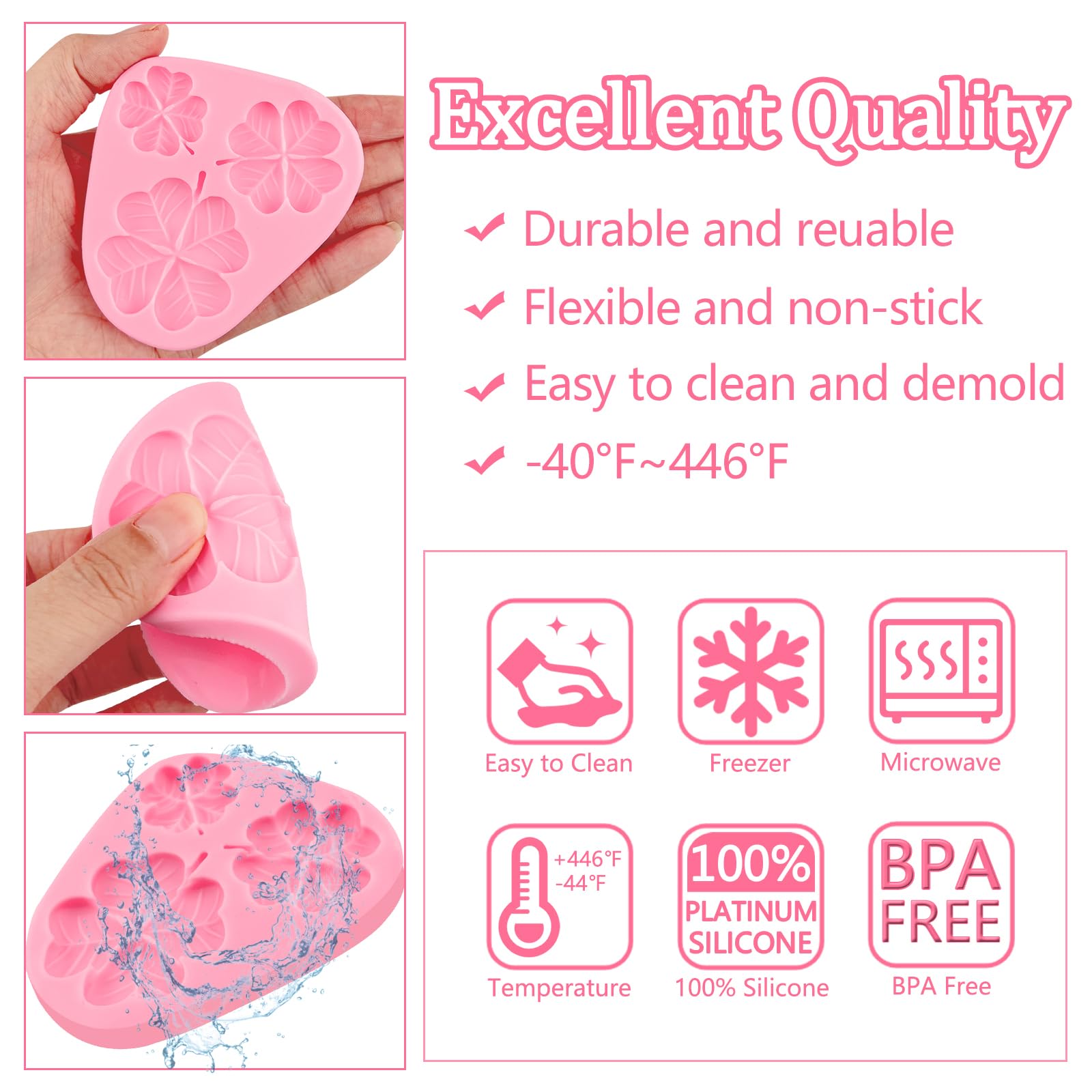 Moldes para fondant de hojas, 3 piezas, moldes de silicona de chocolate con trébol de cuatro hojas para decoración de pasteles, decoración de cupcakes, dulces, galletas, pasta de flores, mousse,