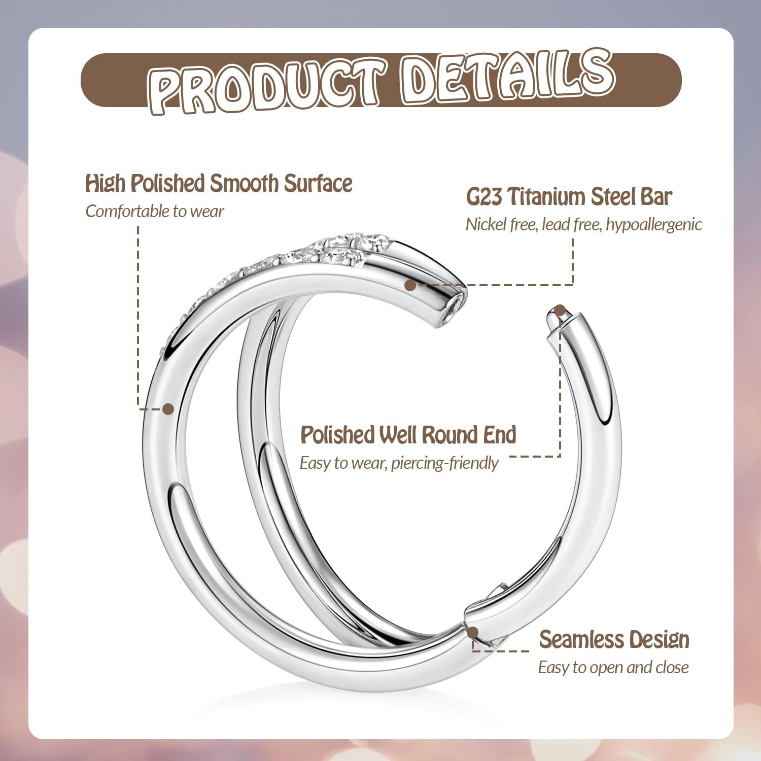 Double Hoop Nose Ring G23 Titanium Septum Ring 20G 18G 16G Conch Helix Daith Rook Tragus Cartilage Nose Lip Piercing Jewelry for Women Men - Image 2
