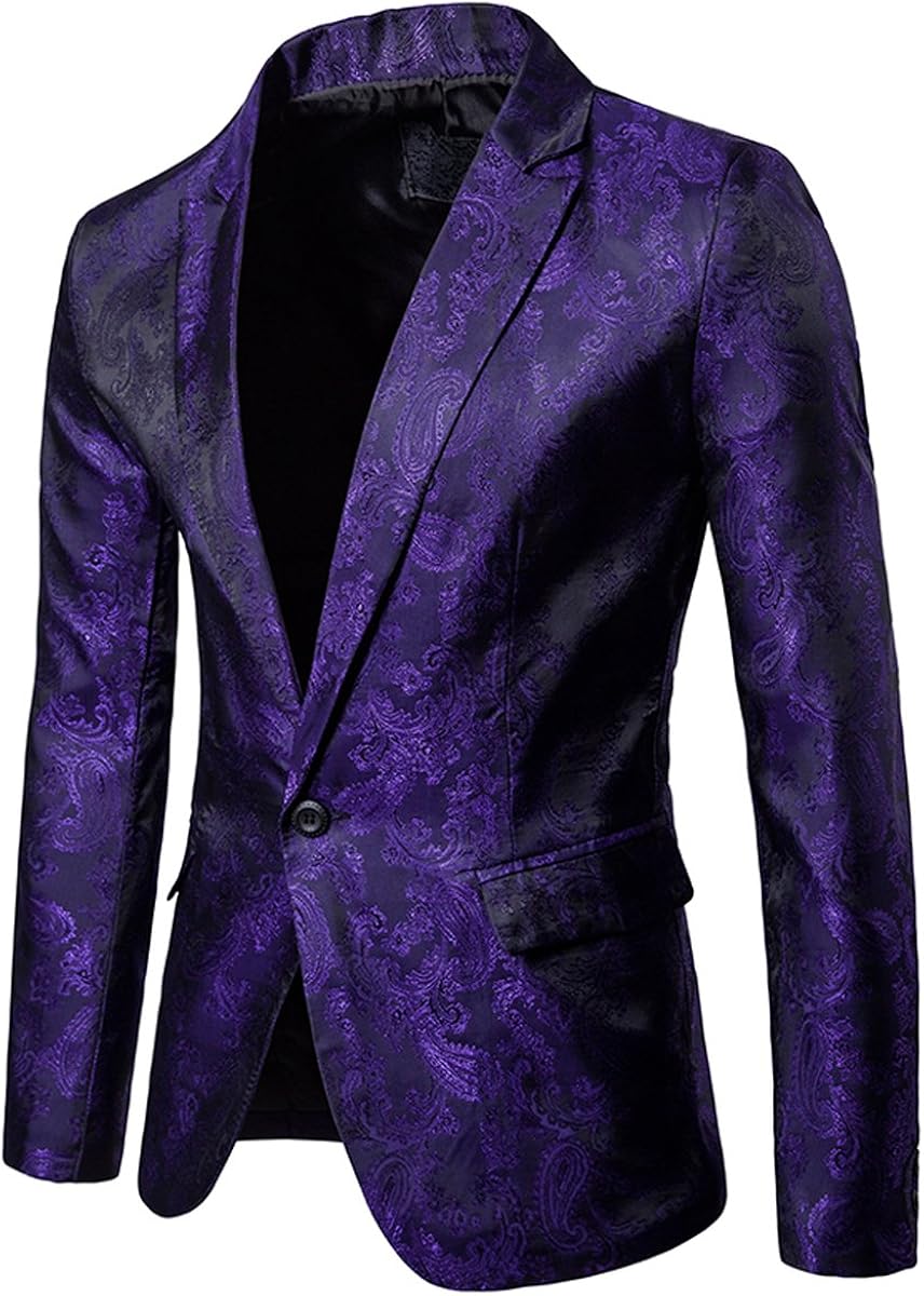 Cloudstyle Mens Slim Fit Paisley Suit Single Breasted Party Suit Jacket 1 Button Sport Coat at  Men’s Clothing store