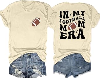 LAZYCHILD Women Football Shirts in My Football Mom Era T-Shirt Game Day Graphic Soccer Mama Top