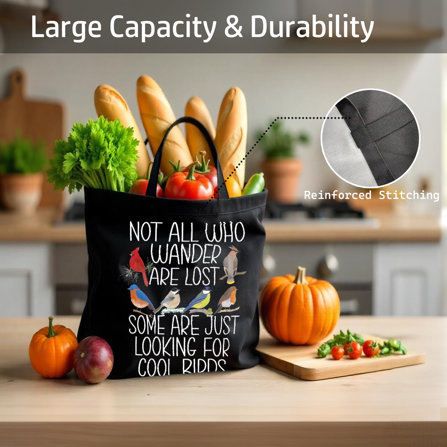 Chicimln Bird Lover Watcher Gifts For Women Canvas Tote Bags,Easily Distracted by Birds Reusable Grocery Shopping Bags