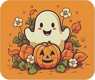 قاعدة ماوس لطيفة بتصميم شبح الهالوين - تصميم خريفي بأشكال يقطين وزهور، قاعدة مكتب ناعمة ومضادة للانزلاق للمكتب والألعاب، قاعدة ماوس متينة - 265