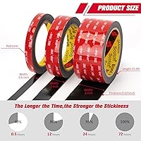 Vista 4 de 3M Double Sided VHB Tape 1" x 15.4 Ft, Heavy Duty Mounting Tape, Black 5925 Foam Tape Strong Adhesive Waterproof for Automotive Car Décor Home