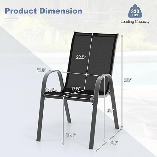 Miniatura 3 de S AFSTAR Juego de 4 sillas para exteriores, sillas de patio apilables con reposabrazos y tela de asiento transpirable, juego de sillas de comedor