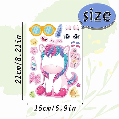 Miniatura 2 de 24 hojas de 8.27 x 5.9 pulgadas, haz tus propios unicornios adhesivos para niños pequeños, haz una cara para niños, regalos de fiesta para