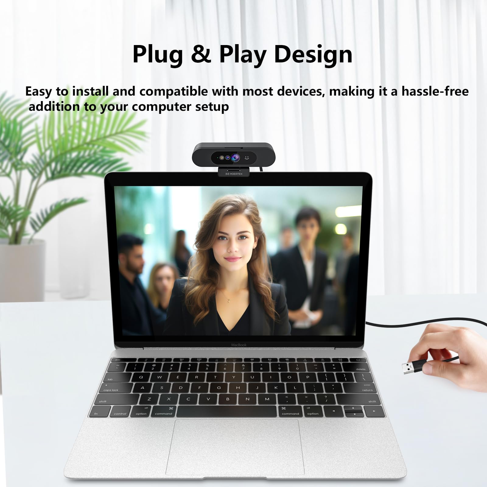Cámara web 1080P con ventana Hello, micrófono que reduce el ruido, Plug & Play, gran angular de 90°, cubierta de privacidad integrada, rotación de 360° e inclinación de 90°, perfecta para zoom