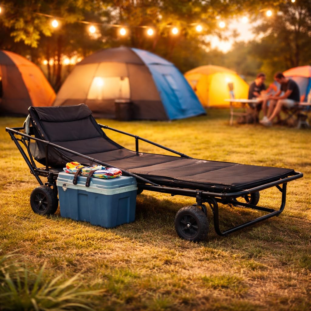RelaxWagon 2-in-1 Bollerwagen mit Liegefunktion – Faltbarer Camping Transportwagen bis 180 kg, mit Bremsen & Geländerädern, ideal für Camping, Strand, Festival & Vanlife