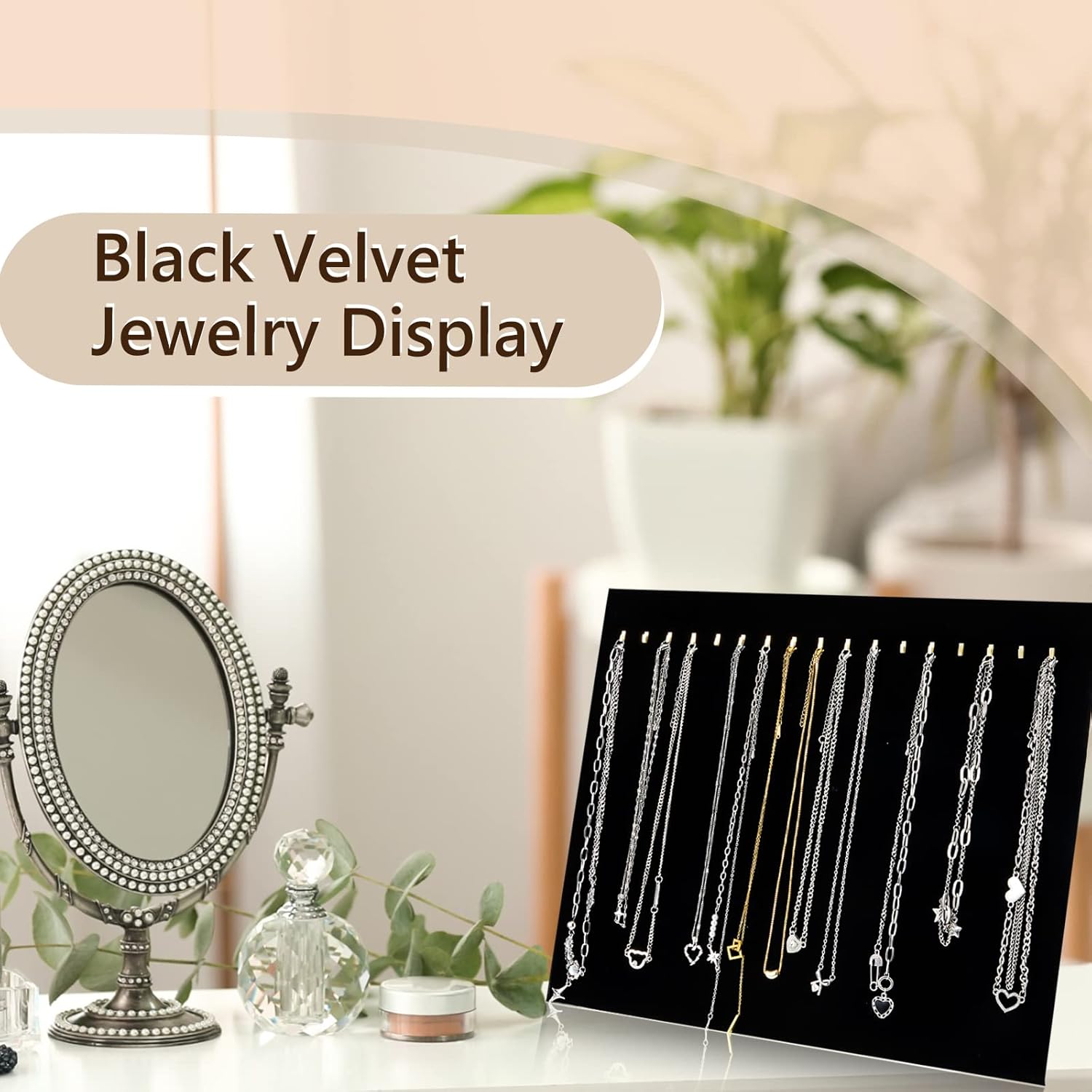 Juexica 4 Pack Necklace Display Stands for Selling with 17 Hooks 15" x 12" Velvet Jewelry Display Necklace Holder Organizer for Vendors Events Jewelry Pendants Home Stores Showcase Stands(Black)