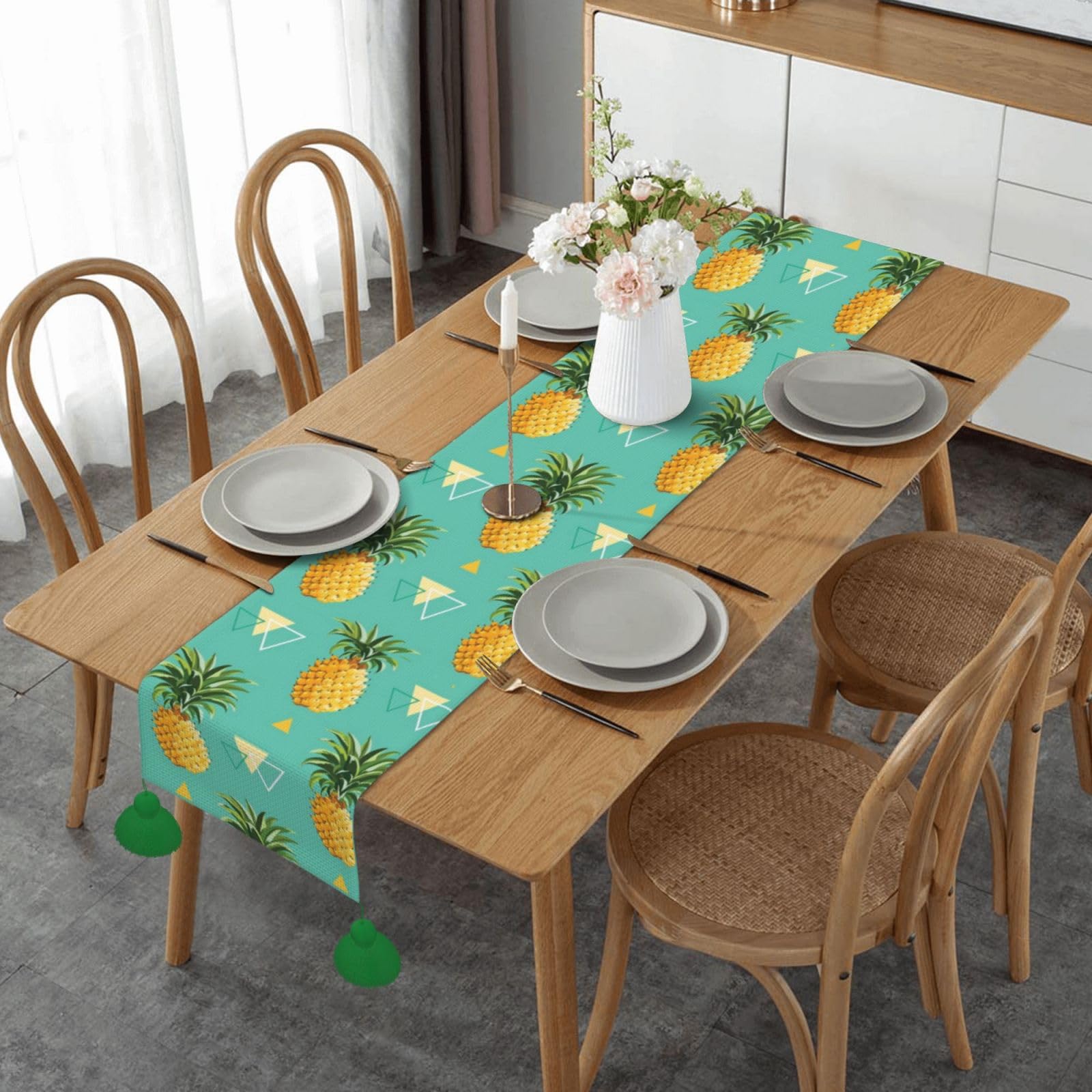 Chemin de table imprimé fruits exotiques pour décoration de table de Noël