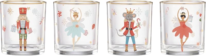Lenox Nutcracker Ballet Double Old Fashioned Glasses, Christmas Set of 4 | 3.5 inch height, 3 inch diameter | collectible gift for nutcracker ballet fans | 11oz, gift for women