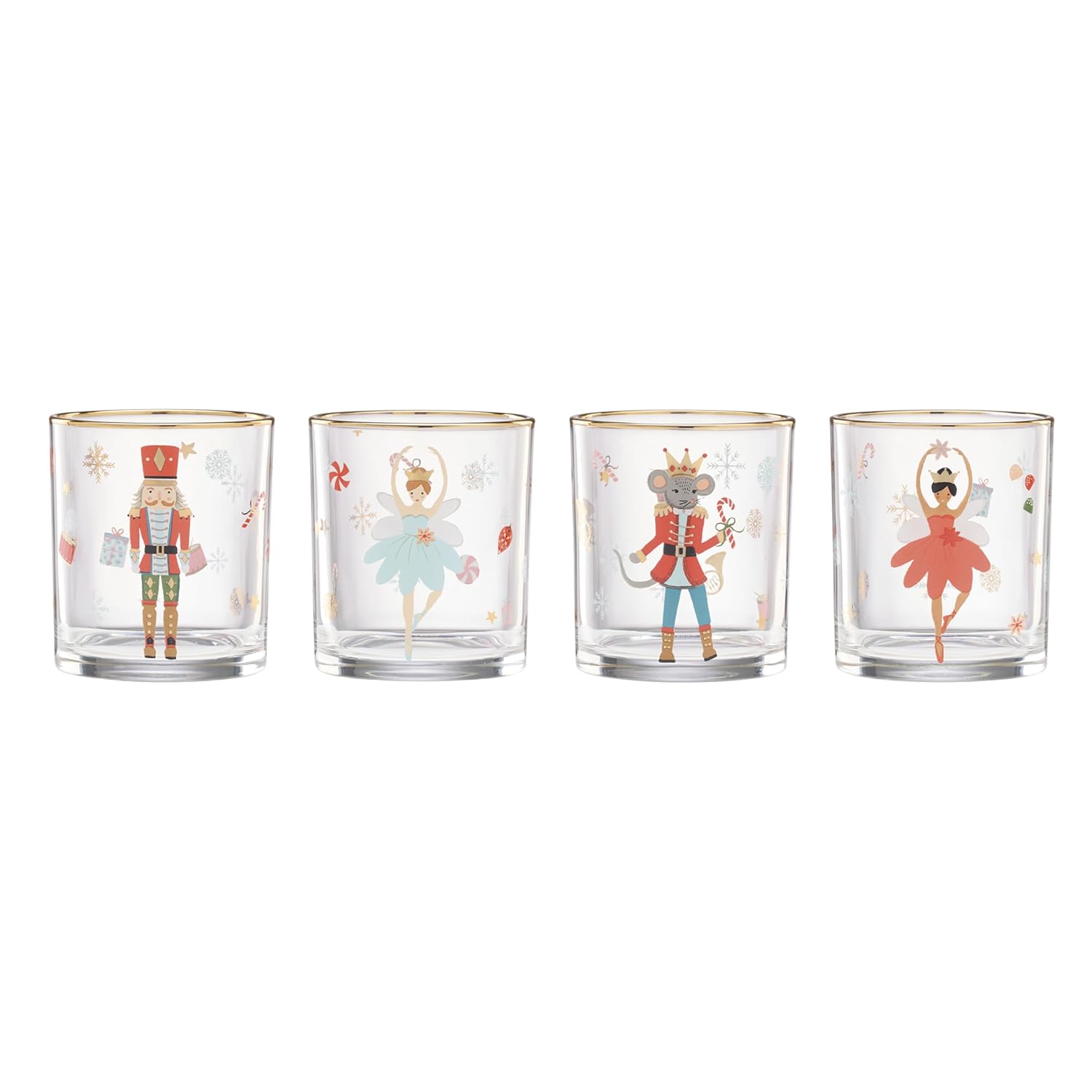 Lenox 898402 Nutcracker Ballet Double Old Fashioned Glasses Set of 4 Christmas Cocktail Glass Holiday Whiskey
