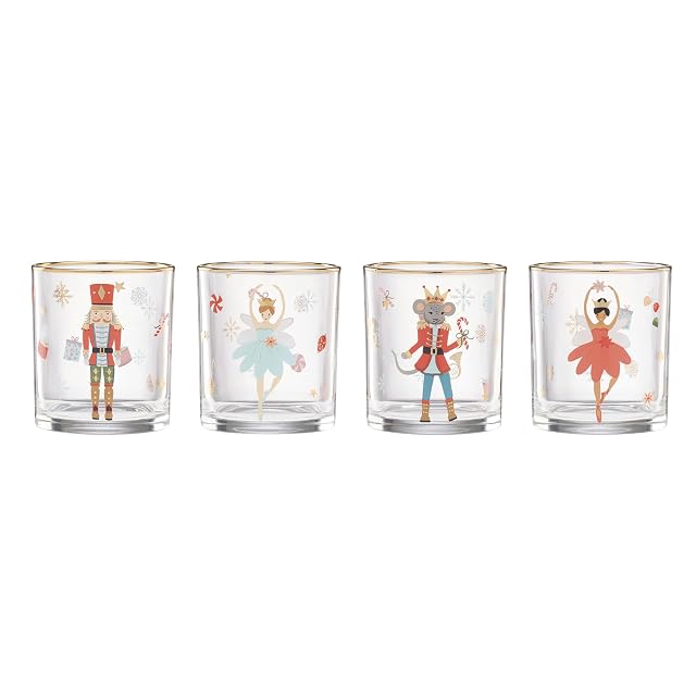 Lenox 898402 Nutcracker Ballet Double Old Fashioned Glasses Set of 4 Christmas Cocktail Glass Holiday Whiskey