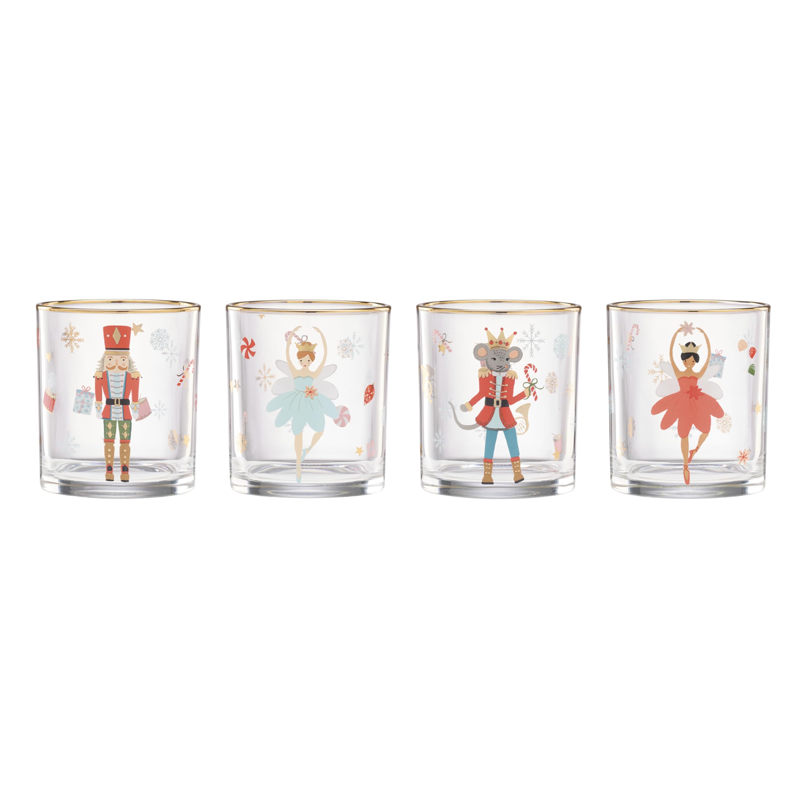 Lenox 898402 Nutcracker Ballet Double Old Fashioned Glasses Set of 4 Christmas Cocktail Glass Holiday Whiskey